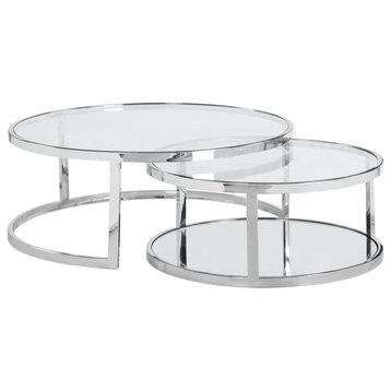 35 Round Nesting Cocktail Table, Polished Ss / Clear