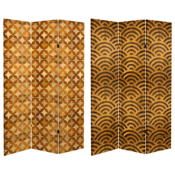 6' Tall Double Sided Japanese Wood Pattern Canvas Room Divider