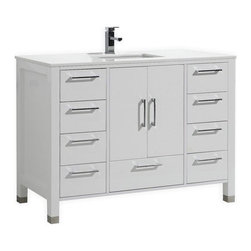 48"" Gloss White Vanity with White Quartz Counter Top - Bathroom Vanities And Sink Consoles