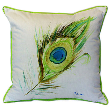 Betsy Drake Peacock Feather Extra Large 22 X 22 Indoor / Outdoor Pillow