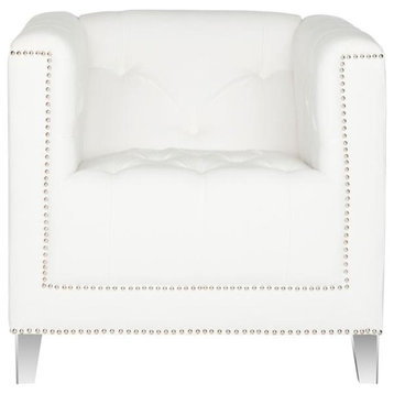 Hollywood Glam Tufted Acrylic White Club Chair W/ Silver Nail Heads, Mcr4212A