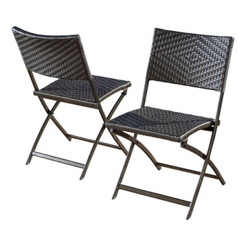 GDF Studio Jason Outdoor Brown Wicker Folding Chairs, Set of 2