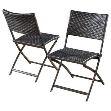GDF Studio Jason Outdoor Brown Wicker Folding Chairs, Set of 2