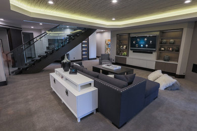 Example of a trendy family room design in New York