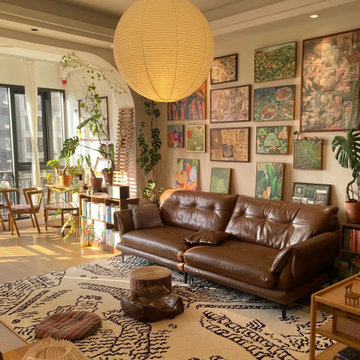 8. Add a Patterned Rug and Layer Your Lighting