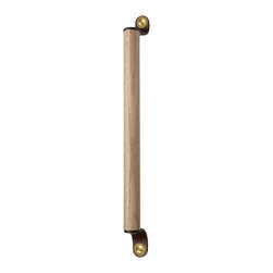 Walnut Studiolo - Leather and Wood Handle, The Sellwood, Dark Brown, 15.5" Center-to-Center, Brass - Cabinet And Drawer Handle Pulls