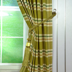 Paroo Cotton Blend Large Plaid Tab Top Curtains & Drapes Tassel Tieback - Curtains
