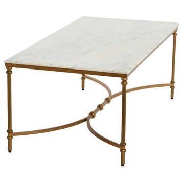 Libertine Genuine Marble and Metal Coffee Table, Gold Finish