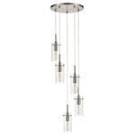 Linea di Liara - Effimero 5-Light Cluster Pendant, Brushed Nickel - The Effimero 5 light cluster pendant light fixture features a modern design that adds an industrial look to any setting. This multi light chandelier offers a brushed nickel finish, exposed hardware and polished clear glass shades. Adjustable plastic cords allow for customization of the length of the lights.