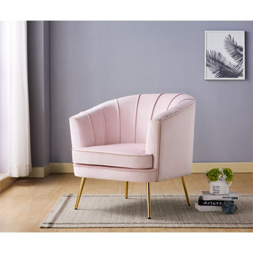 Furniture of America Elvie Velvet Upholstered Accent Chair in Soft Pink
