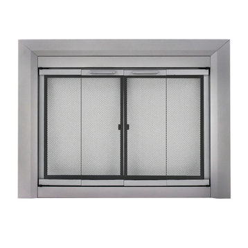Pleasant Hearth Clairmont Collection Fireplace Glass Door, Skyline Nickel, Small