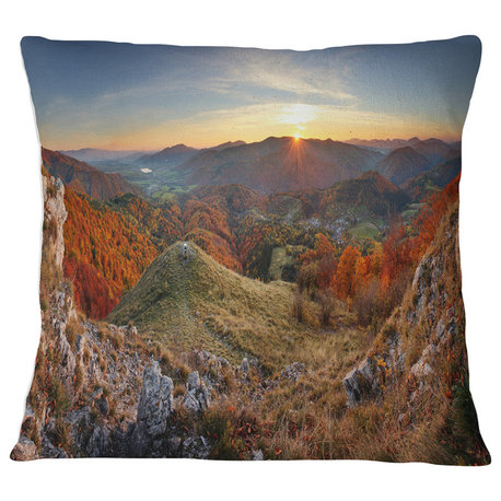 Majestic Sunset in Mountain Landscape Landscape Printed Throw Pillow, 16"x16"