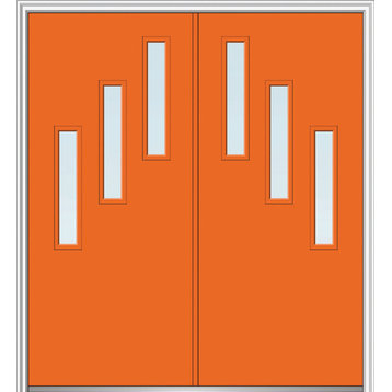 Frosted 3-Lite Double Door, Right Hand In-Swing, Tangerine, 74"x81.75"