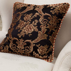 "Royal Black" Luxury Designer Pillow/Sham with Rope Trim - Decorative Pillows