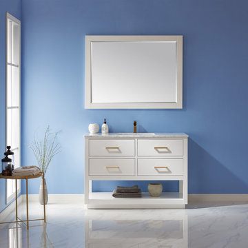 Remi 48" Single Bathroom Vanity Set in White and Carrara White Marble Countertop