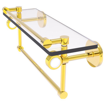 Clearview 16" Glass Gallery Groovy Accent Shelf and Towel Bar, Polished Brass