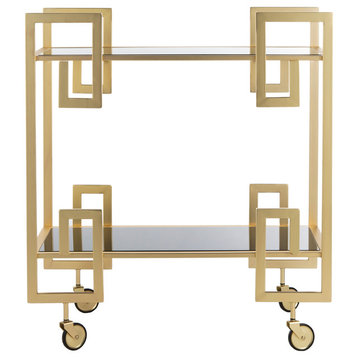 Safavieh Eliza 2-Tier Bar Cart, Brass, Glass