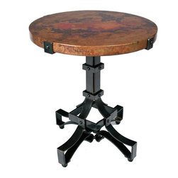 Iron Rivet Strap Accent Table with Hammered Copper Top by Prima - Side Tables And End Tables