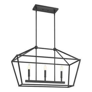 MOTINI Kitchen Island Linear Lantern Pendant Chandelier, 3-Light Black