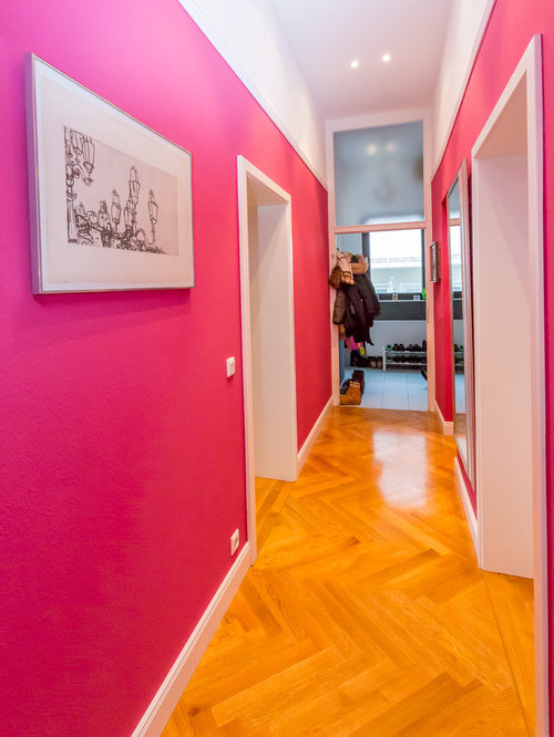 75 Contemporary Hallway with Pink Walls Design Ideas Stylish