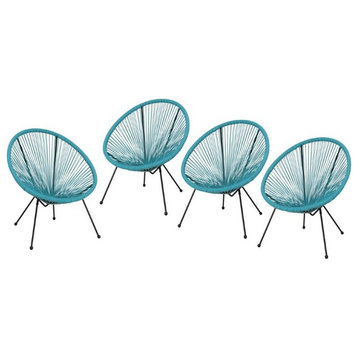 Noble House Anson Outdoor Hammock Weave Chair in Teal and Black (Set of 4)