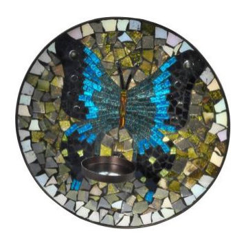 Dale Tiffany AV15424 Butterfly, 12" Mosaic Candle Holder