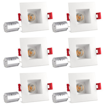 2" Square LED Recessed Light, JBox 8W Cool White 600lm 6-Pack