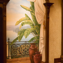 Theatre door posts in kitchen