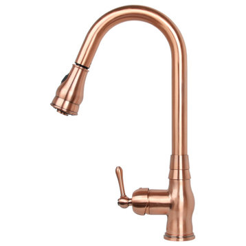 Copper Pull Down Kitchen Faucet, Single Level Solid Brass Kitchen Sink Faucets
