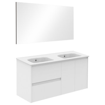 Ambra 120 Double Complete Vanity Unit, Gloss White, With Mirror