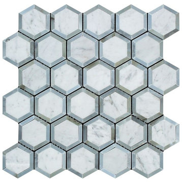 Carrara Marble Vortex Hexagon Mosaic (With Blue-Gray), 2 X 2 Polished, 10 sq.ft.