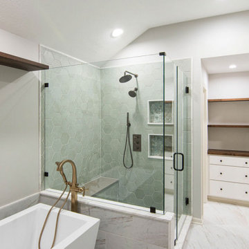 Contemporary Bohemian Primary Bath + Closet Remodel Overland Park, KS