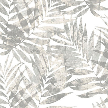 Palm Leaf Wallpaper in Taupe/Gray, Sample