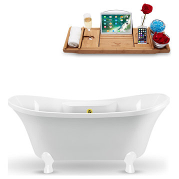 68" Streamline NAA901WH-GLD Clawfoot Tub and Tray With External Drain