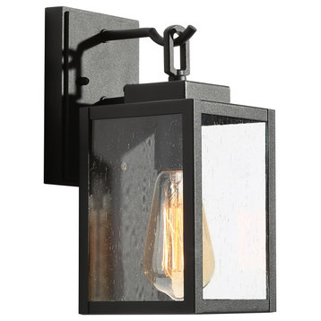 LNC 11"H Modern 1-Light Black Outdoor Wall Sconce With Glass