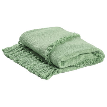Green Woven Cotton Solid Color Throw Blanket