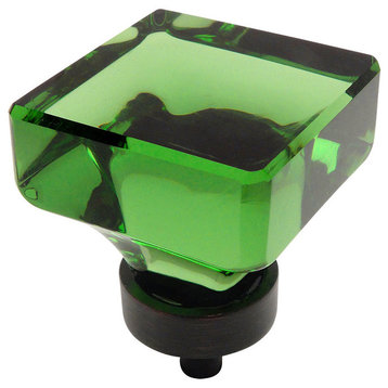 Cosmas 6377ORB Oil Rubbed Bronze Cabinet Square Knob, Set of 5, Glass: Emerald