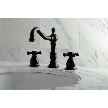 Widespread Bathroom Faucet, 2 Crossed Handles & Matching Pop Up Drain, Black