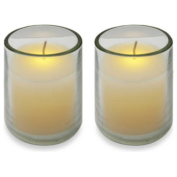 Battery Operated Flameless LED Flickering Wax Votive Candles, Ivory, Set of 2