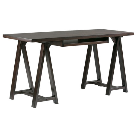 Sawhorse Solid Wood 60" Modern Writing Office Desk, Dark Chestnut Brown