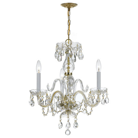 Crystorama 5044-PB-CL-I, 3-Light Mini Chandelier, Polished Brass