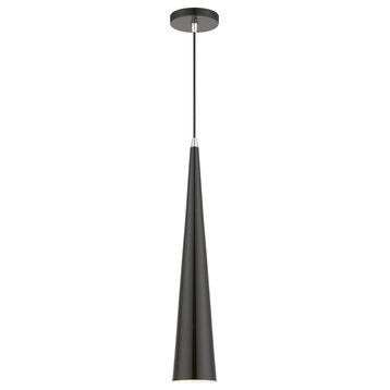 Andes 1 Light Shiny Black With Polished Chrome Accents Single Tall Pendant