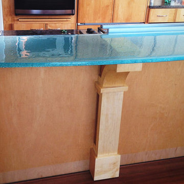 Glass counters for a transitional kitchen