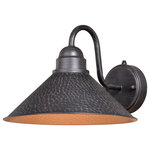 Vaxcel - Outland 12" Outdoor Wall Light Aged Iron and Light Gold - Designed with stately, yet rustic sophistication, the Outland collection is a solid choice for your outdoor space. The finish gives this barn light a warm and inviting elegance, and the finish inside the shade adds to the charm. This fixture is dark-sky compliant and will complement any industrial, cottage, modern country, or farmhouse style home. Dusk to dawn photo cell automatically turns fixture on in the dark and off in the light for added safety and security, saving energy during daylight hours. This outdoor wall light is ideal for your porch, entryway, garage, or any other area of your home.
