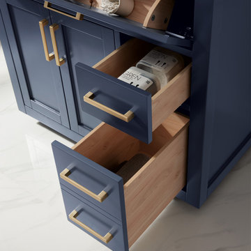 Ivy 36" Single Bathroom Vanity Set in Royal Blue and Carrara White Marble Counte