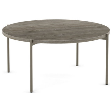 Amisco Drew 36" Round Coffee Table, Greyish-Brown Tfl / Grey Metal