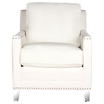 Bebe Glam Tufted Acrylic Club Chair With Silver Nail Heads White/ Clear