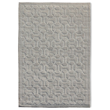 Hand-loomed Ivory Tangled Hexagon Geometric Wool Rug by Tufty Home, Natural Beige Ivory, 2.3x9