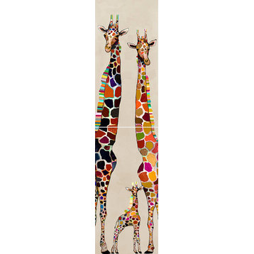 "Giraffe Family on Cream - Diptych" Canvas Wall Art, 2-Piece Set, 12"x24"