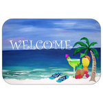 Mary Gifts By The Beach - Tropical Drinks Welcome, 30"x20" - Bath mats from my original art and designs. Super soft plush fabric with a non skid backing. Eco friendly water base dyes that will not fade or alter the texture of the fabric. Washable 100 % polyester and mold resistant. Great for the bath room or anywhere in the home. At 1/2 inch thick our mats are softer and more plush than the typical comfort mats.Your toes will love you.
